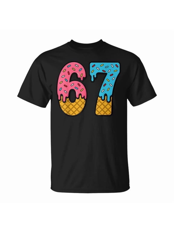 67 Number Six Seven Alpha Slang Ice Cream Drip Graphic T-Shirt, Black, 5XL