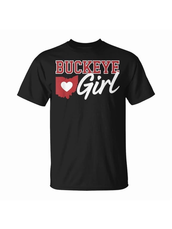 Buckeye Girl Ohio Home Heart State Graphic T-Shirt, Black, S