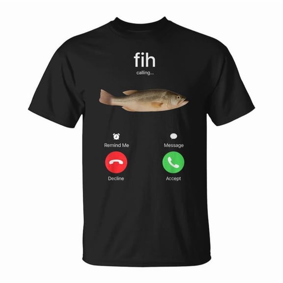 BABYFAMI Fish Calling Accept Or Decline Fishing Meme Graphic T-Shirt, Black, S