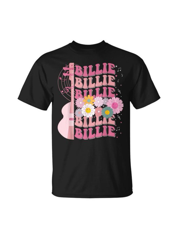 Girl Retro Billie First Name Personalized Groovy T-Shirt, S, Black