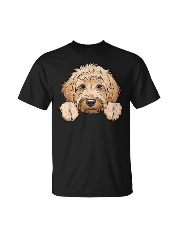Goldendoodle Peeking Pocket Golden Doodle Dog T-Shirt, S, Black