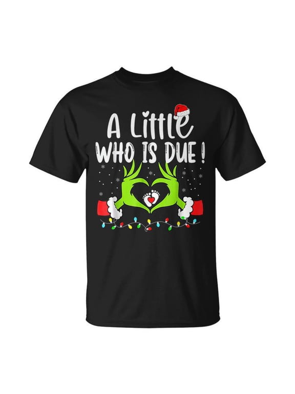 Little Who Is Due Christmas Pregnancy T-Shirt, S, Black