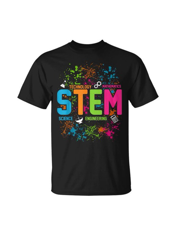 STEM Science Technology Engineering Math T-shirt, S, Black