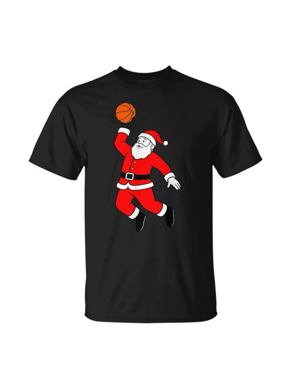 Santa Dunking Basketball Christmas Basketball T-Shirt, S, Black