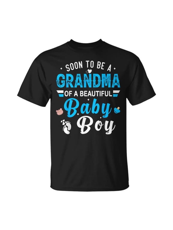 Soon To Be Grandma Baby Boy Gender Reveal Family T-Shirt, M, Black
