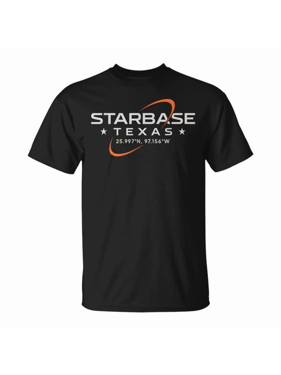 Texas Coordinates Boca Chica Starbase Minimal Graphic T-Shirt, Black, S