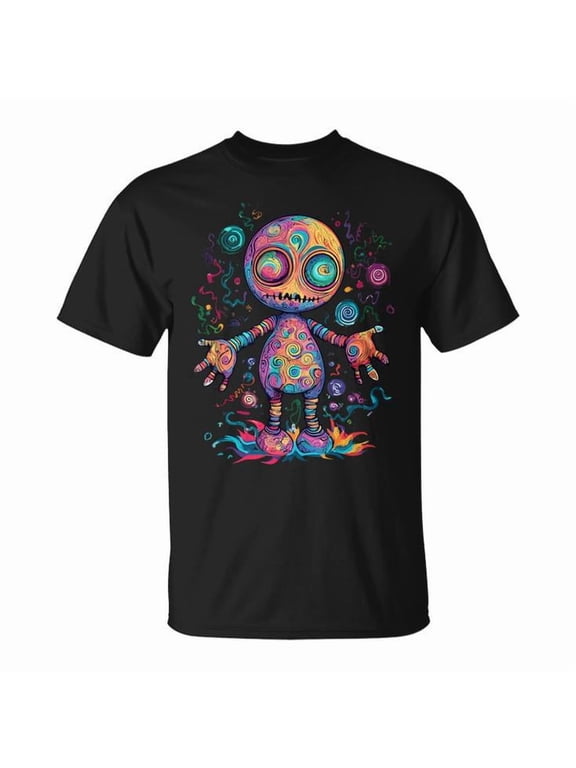 Trippy Voodoo Doll Swirls Graphic T-Shirt, Black, S
