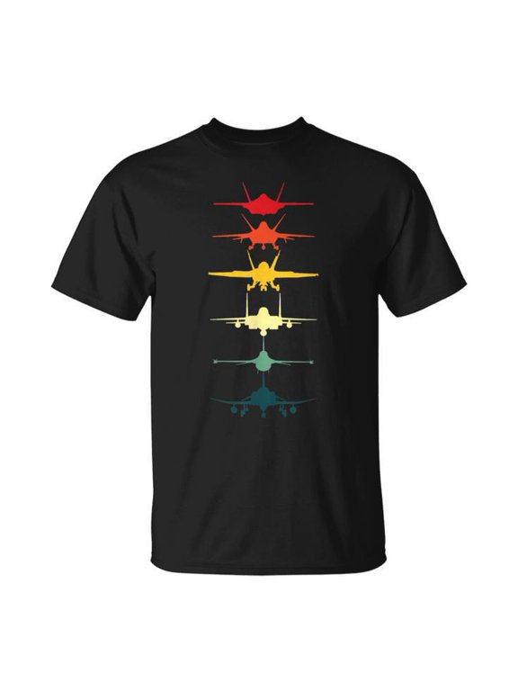 Vintage Air Force Fighter Jets F-4 F-111 F-15 T-Shirt, S, Black