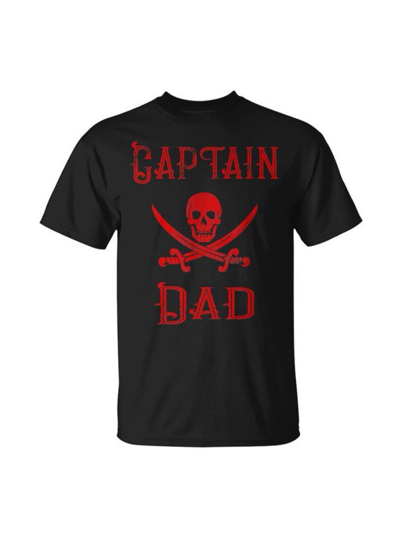 Vintage Captain Dad Red Pirate Lake Boating T-Shirt, S, Black