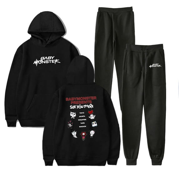 BABYMONSTER SEE YOU THERE Merch Hoodie and SWEATPANTS set pop print Unisex Casual Street Clothing