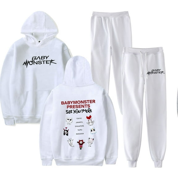 BABYMONSTER SEE YOU THERE Merch Hoodie and SWEATPANTS set pop print Unisex Casual Street Clothing