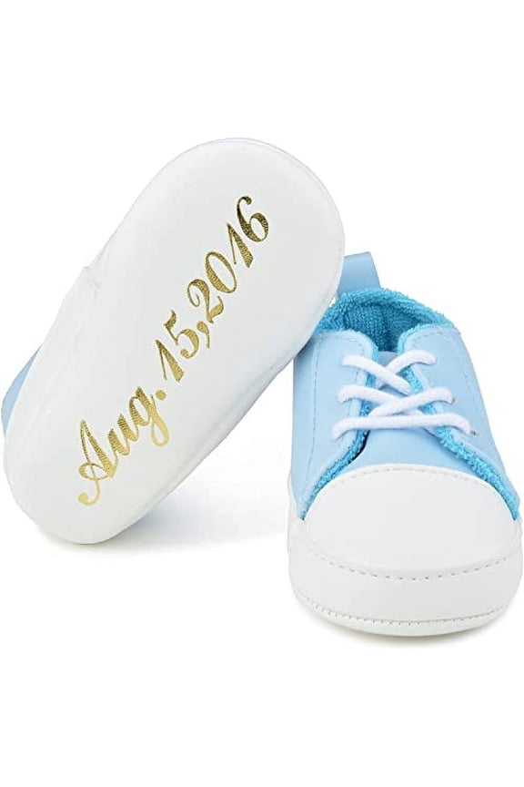 Personalized Baby Boy Sporty Blue Sneaker Hand Embossed Name & Date  Special Occasion Newborn Church Shoes - Great Idea Gender Reveal