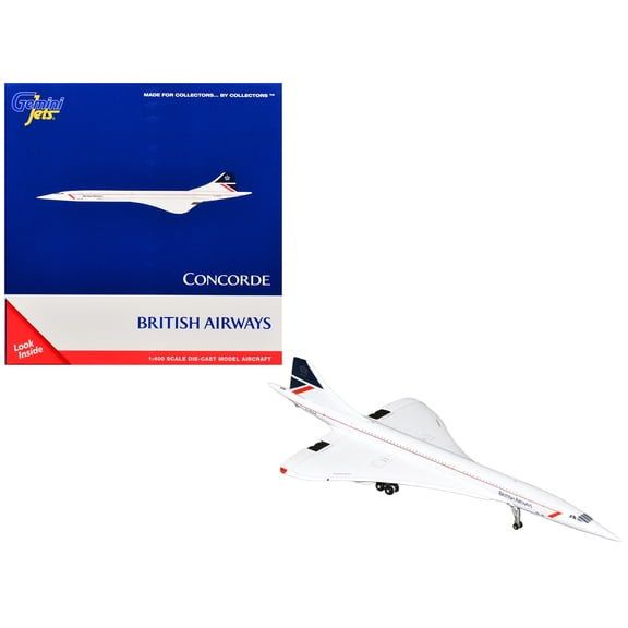 BAC/Aerospatiale Concorde Commercial Aircraft "British Airways" (G-BOAA) White with Red Stripes and Blue Tail 1/400 Diecast Model Airplane by GeminiJets