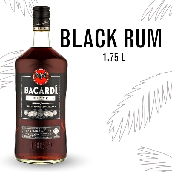 BACARDI Black Rum, Gluten Free, 1.75 L Bottle, ABV 40%