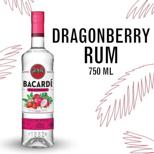 BACARDI Dragonberry Rum, Gluten Free, 750 mL Bottle, ABV 35