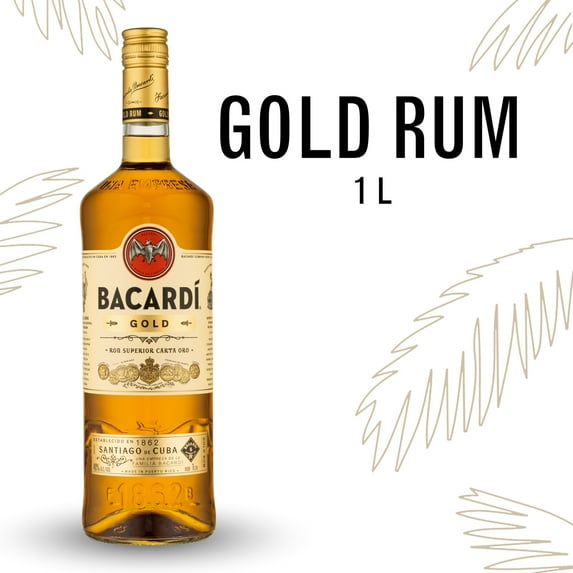 BACARDI Gold Rum, Gluten Free, 1 L Bottle, ABV 40%
