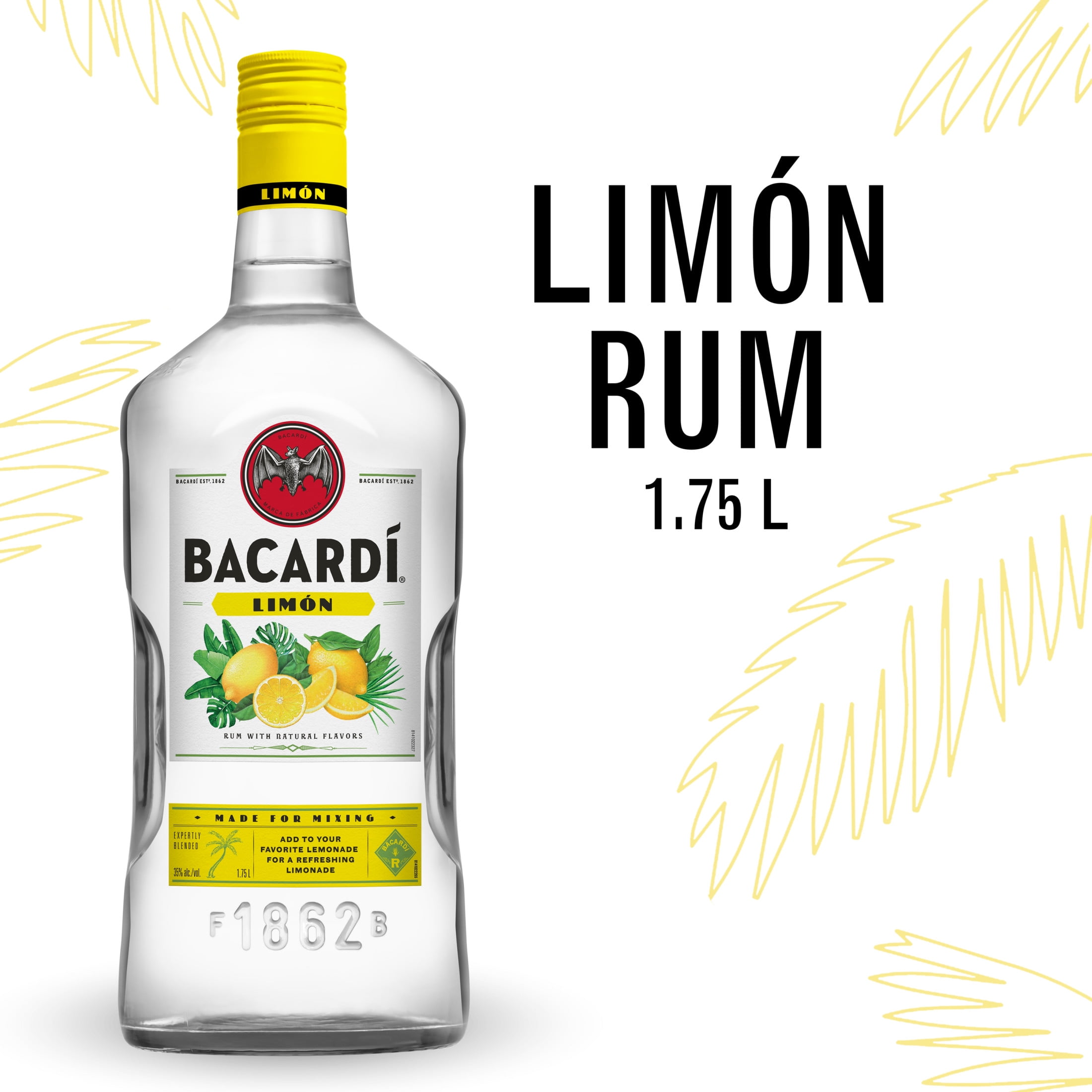 BACARDI Limon Rum, Gluten Free, 1.75 L Bottle, ABV 35% - Walmart.com