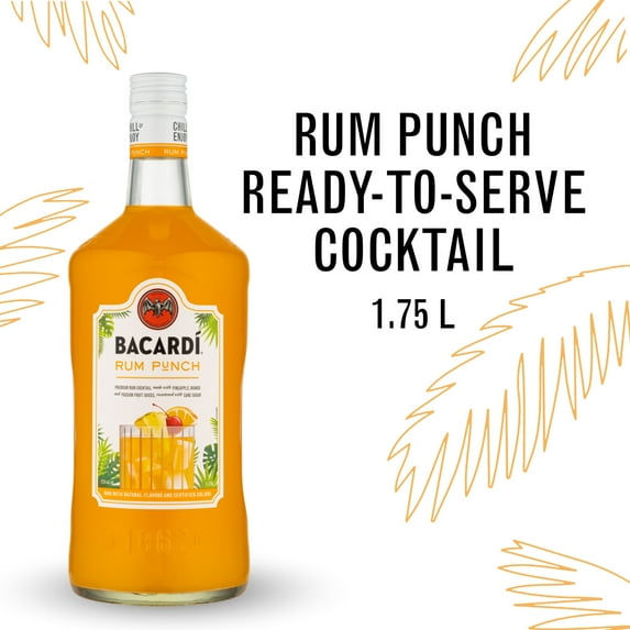 BACARDI Rum Punch Ready to Serve Premium Rum Cocktail, Gluten Free, 1.75 L Bottle, ABV 12.5%