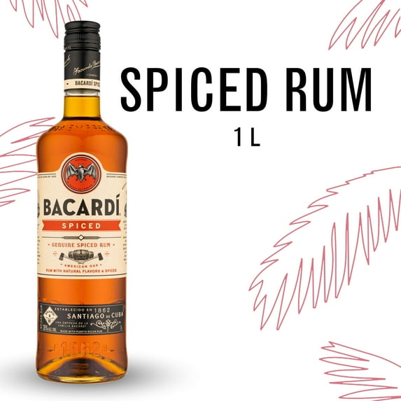 BACARDI Spiced Rum, Gluten Free, 1 L Bottle, ABV 35%