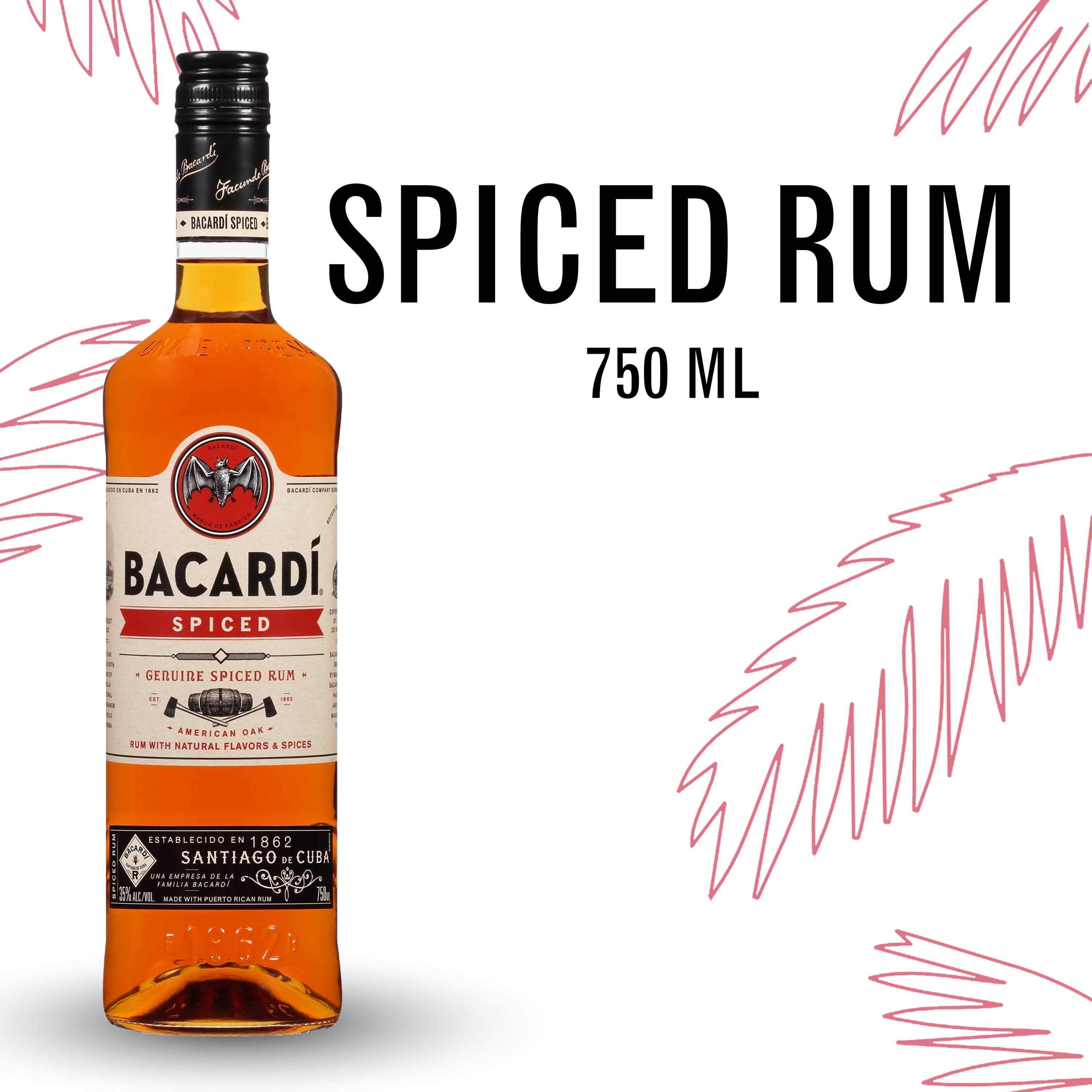BACARDI Spiced Rum, Gluten Free, 750 mL Bottle, ABV 35