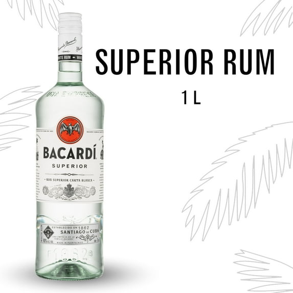 BACARDI Superior White Rum, Gluten Free, 1 L Bottle, ABV 40%