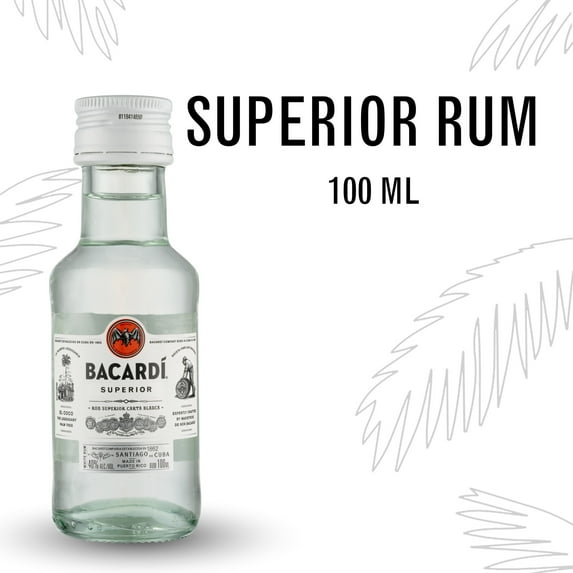 BACARDI Superior White Rum, Gluten Free, 100 mL Bottle, ABV 40%