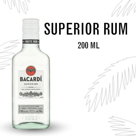 BACARDI Superior White Rum, Gluten Free, 200 mL Bottle, ABV 40%
