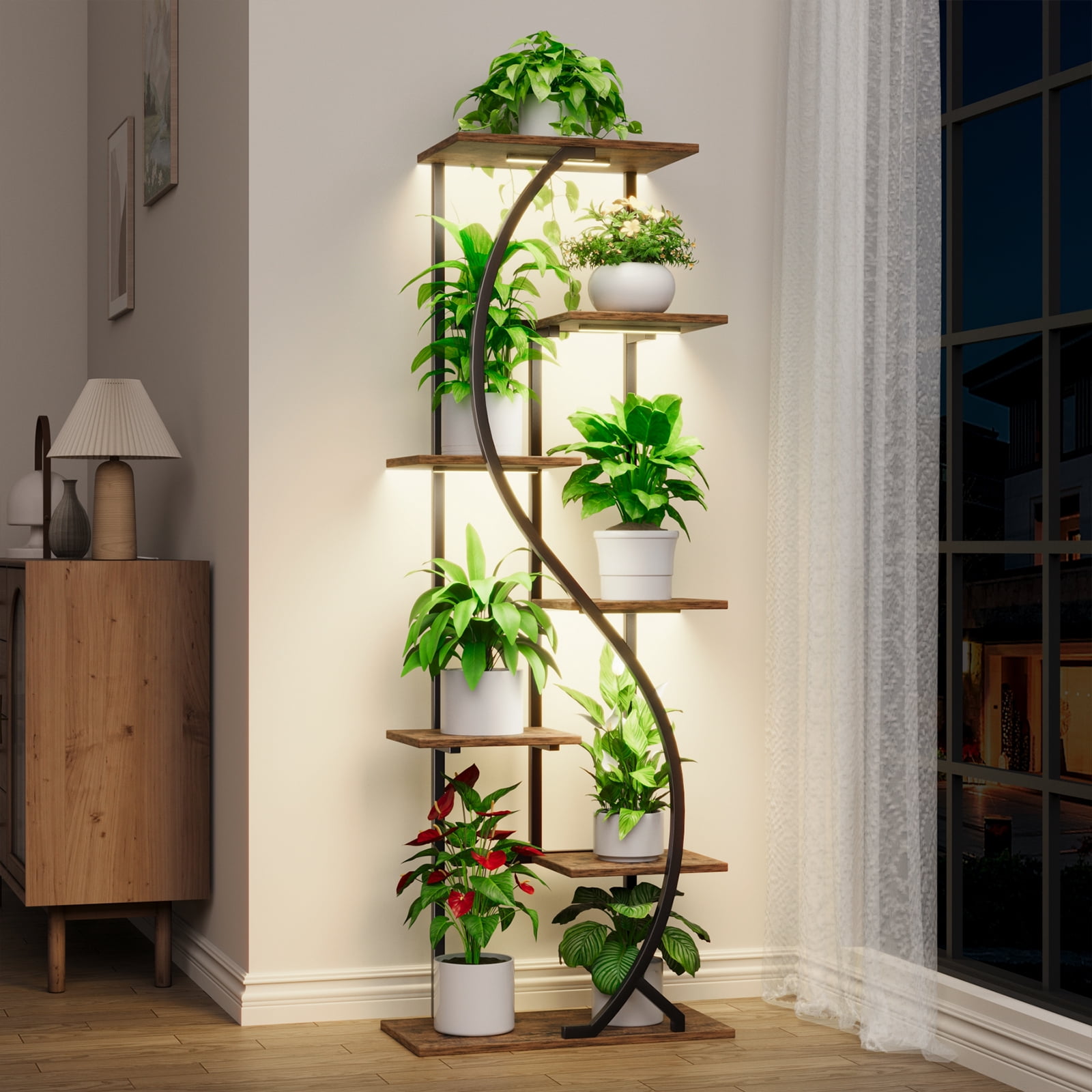 BACEKOLL 59" Tall Plant Stand with Grow Light Indoor, 7 Tiered Metal ...