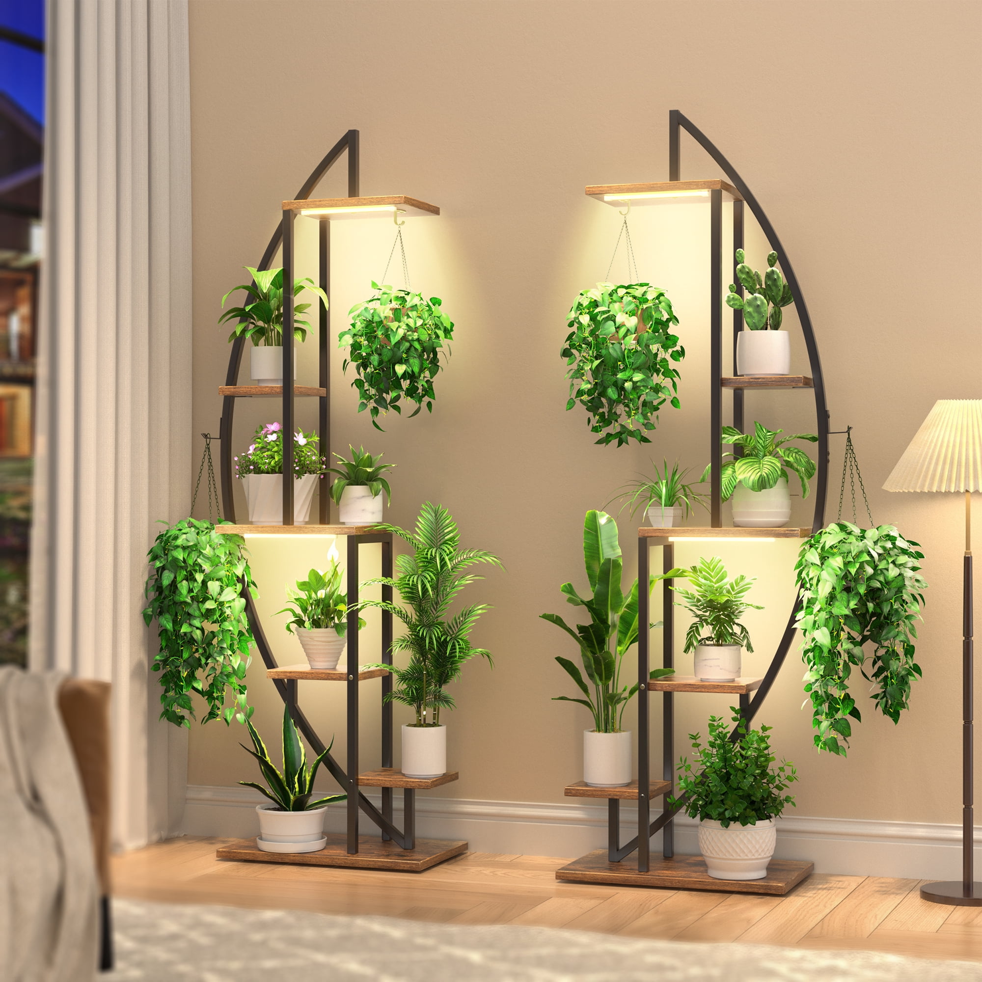 BACEKOLL Plant Stand Indoor with Grow Lights, 6 Tiered Tall Plant Shelf ...