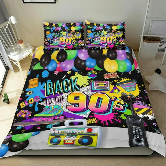 BACK 80 90 Themed Bed Sheet Set Three Piece Set 68x86 In ches Comfortable And Skin Friendly Unique Design Creating A Star Studded Night Home Decor Gifts For Family Friends fans