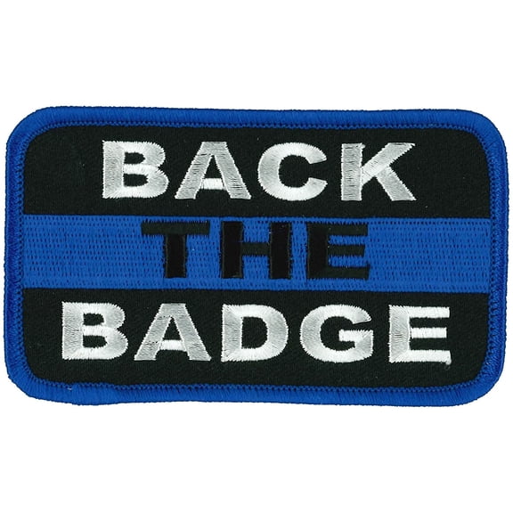 BACK THE BADGE, PATCH - Blue Border High Thread Iron-On Heat Sealed Backing Sew-On Biker's Patch - 4" x 3"