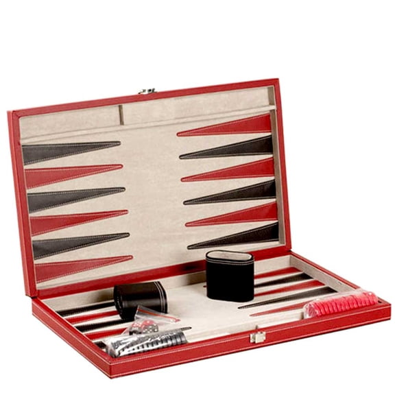 BACKGAMMON BLACK & RED LEATHERETTE CLASSIC ELEGANCE IN 15" OR 18" OPTIONS | LUXURIOUS BACKGAMMON SETS | CLASSIC GAMING REIMAGINED |