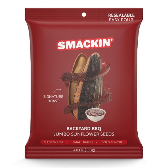 SMACKIN' Sunflower Seeds | Roasted Jumbo Backyard BBQ Sunflower Seeds | 4 Ounce Flavored Sunflower Seeds | Small-Batch, American Made Sunflower Seeds | 12 Bags of Sunflower Seeds | Keto Snacks