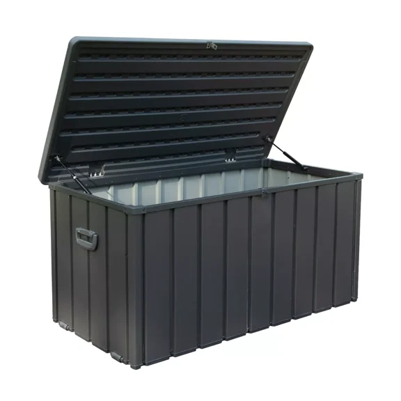 BACKYARD BEAUTIFUL 120‑Gallon Large Deck Box with Heavy‑Duty Resin Lid, Weatherproof Storage for Outdoor Cushions, Garden Tools & Pool Toys, Secure Lockable, Dark Gray