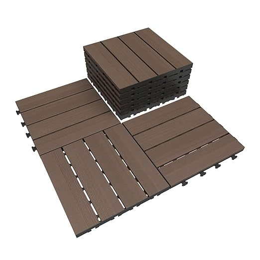 BACKYARD BEAUTIFUL 9PCS Interlocking Deck Tiles 12"x12" HDPE Outdoor Flooring for Garden, Balcony, Poolside, All-Weather Use, Dark Brown