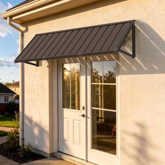 BACKYARD BEAUTIFUL Metal Awning 70" x 24", Front Door and Window Canopy with Powder-Coated Frame, Weather Resistant Sun and Rain Shelter for Patio, Entrance, Porch and Balcony, Brown