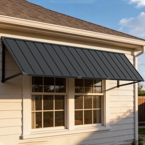 BACKYARD BEAUTIFUL Metal Awning 80" x 36", Front Door and Window Canopy with Powder-Coated Frame, Weather Resistant Sun and Rain Shelter for Patio, Entrance, Porch and Balcony, Dark Gray