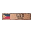 thumbnail image 1 of BACOLOD PHILIPPINES Vintage Aluminum Street Sign Filipino flag city country road rustic metal tin wall gift | Indoor/Outdoor | 18" Wide, 1 of 4
