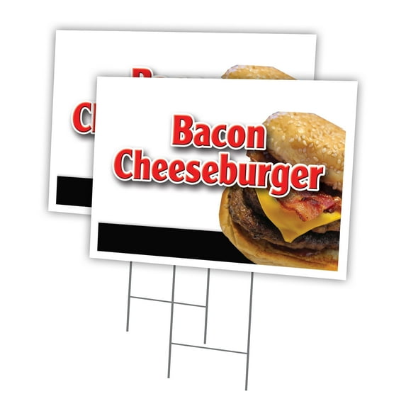 BACON CHEESEBURGER 2 Pack Of 12" x 16" Yard Sign & Stake | Advertise Your Business | Stake Included Image On Front Only | Made in The USA