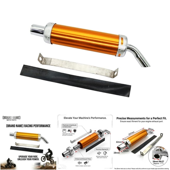 BADASS SHARKS Motorcycle Exhaust Muffler 280 60X280mm Gold Universal 2-Stroke Racing Silencer