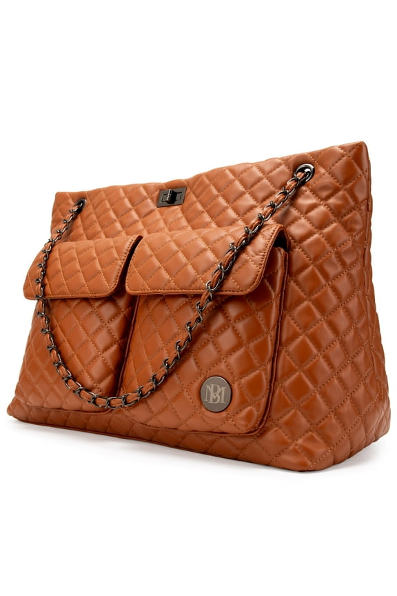 Diana Vegan Leather Tote Weekender Travel Bag (Brown)