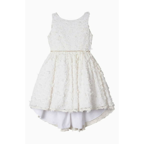 BADGLEY MISCHKA Girl's 3D Flower High Low Dress, White, 12