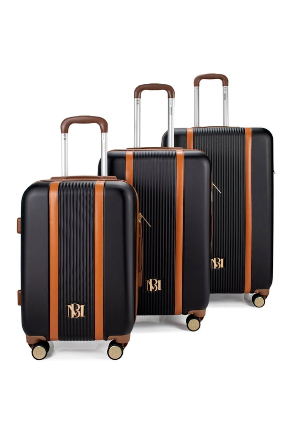 Mia 3 Piece Expandable Retro Luggage Set (Black)