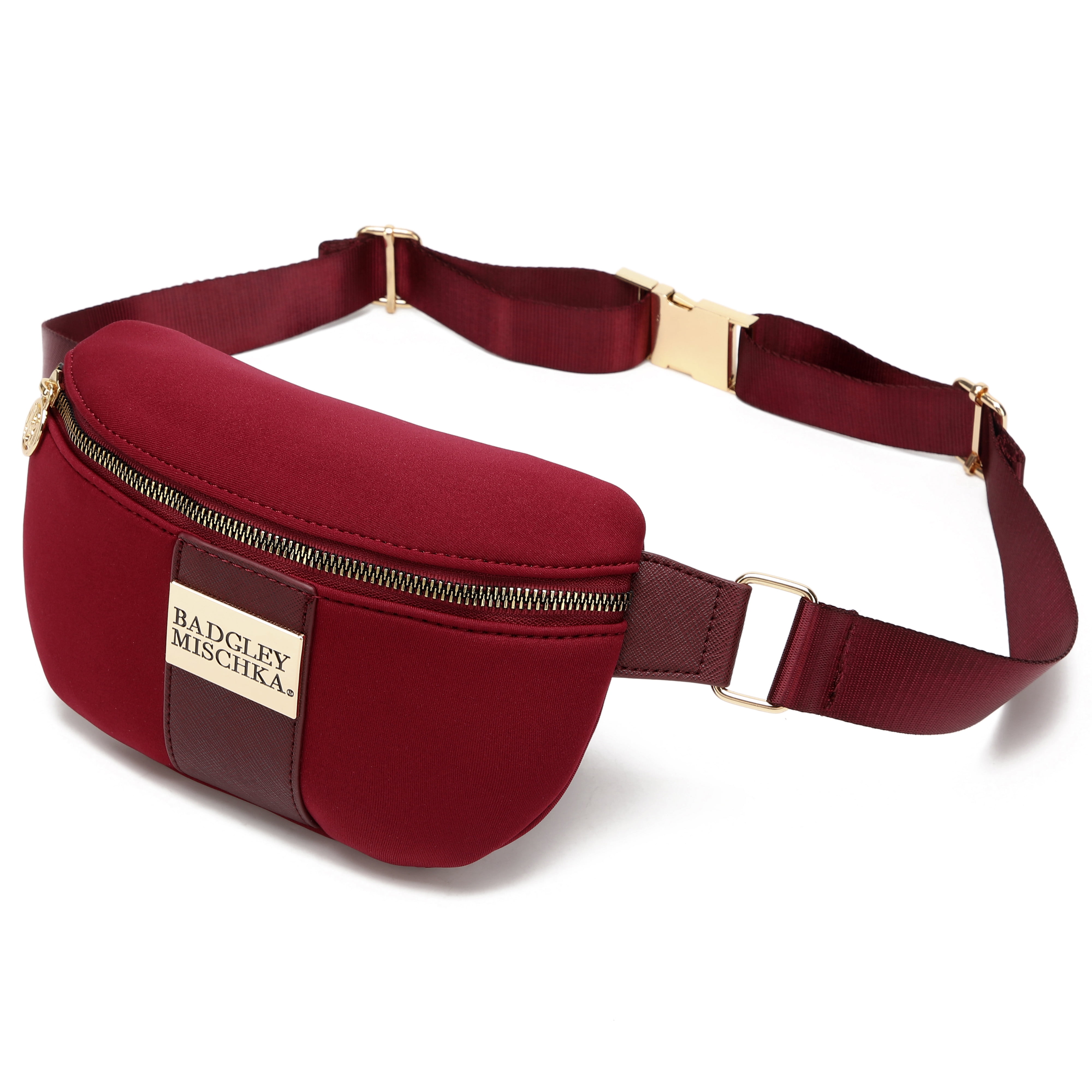 BADGLEY MISCHKA Sage Scuba and Vegan Leather Belt Bag (Burgundy)
