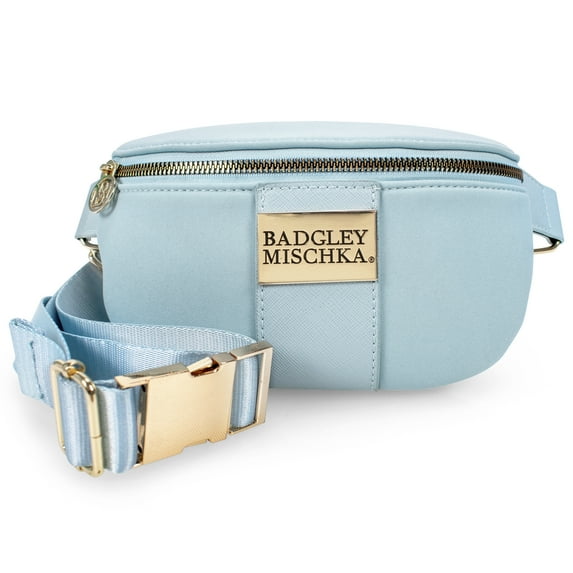 BADGLEY MISCHKA Sage Scuba and Vegan Leather Belt Bag (Light Blue)
