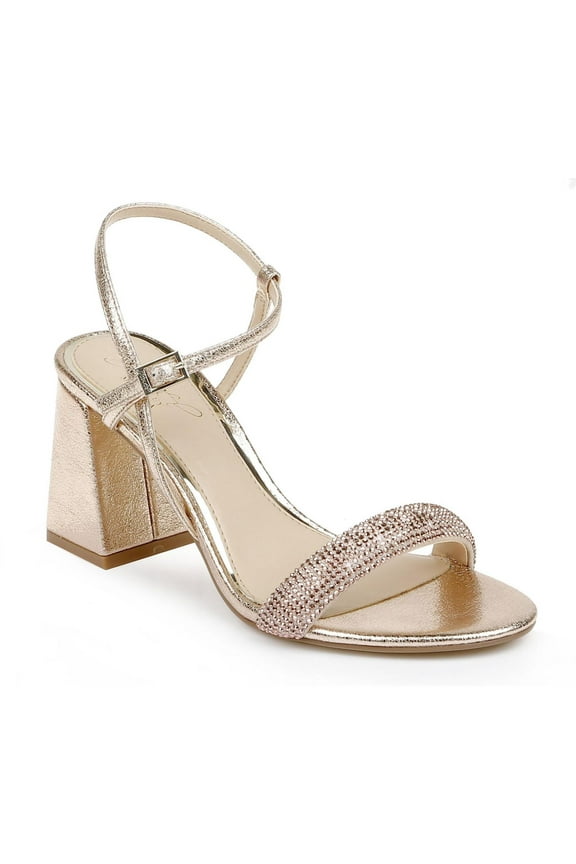 Womens Beige Ankle Strap Rhinestone Earlene Round Toe Flare Buckle Dress Sandals Shoes 10