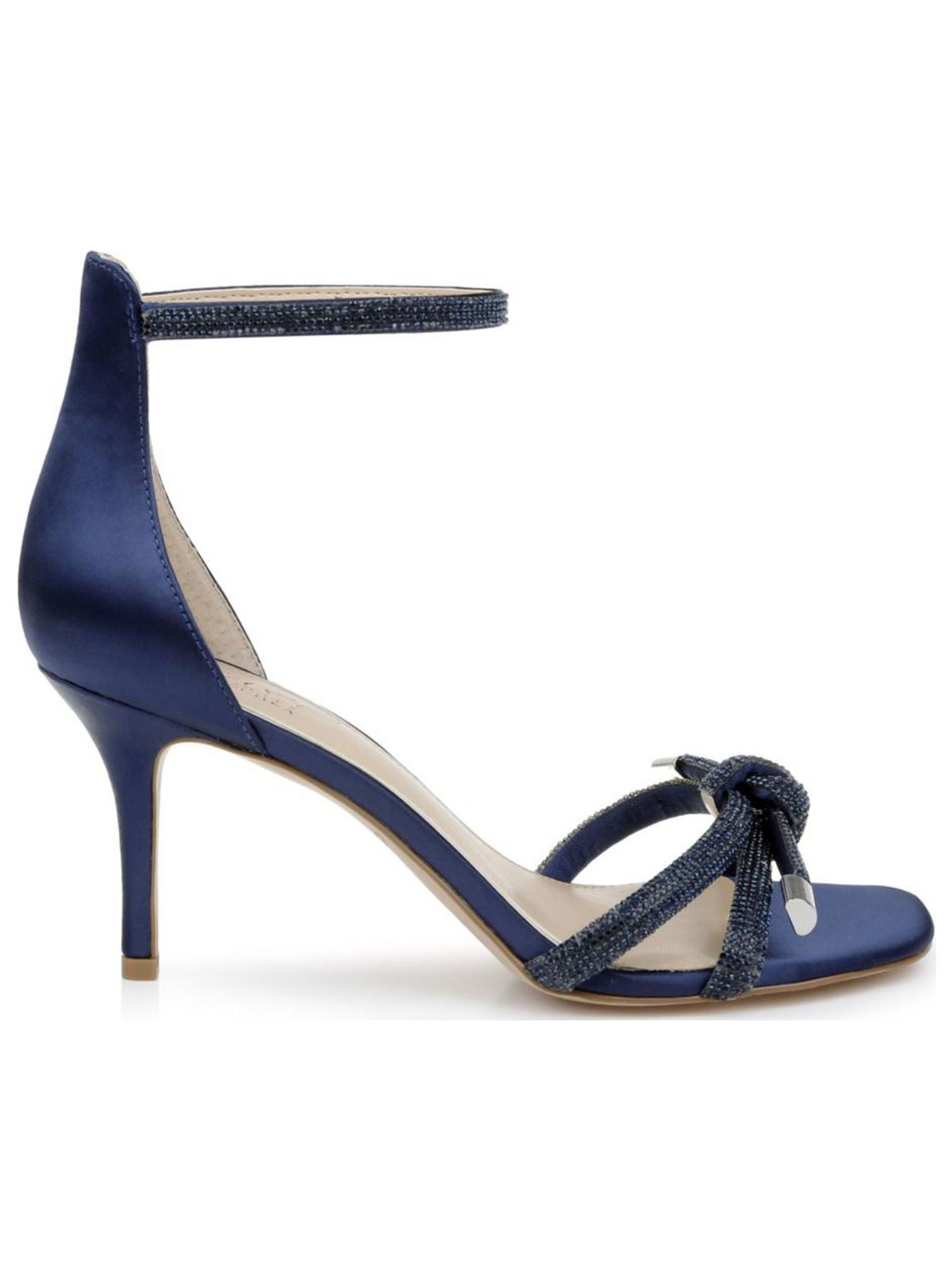 Navy Satin Ankle Strap Stiletto High Heel Sandal
