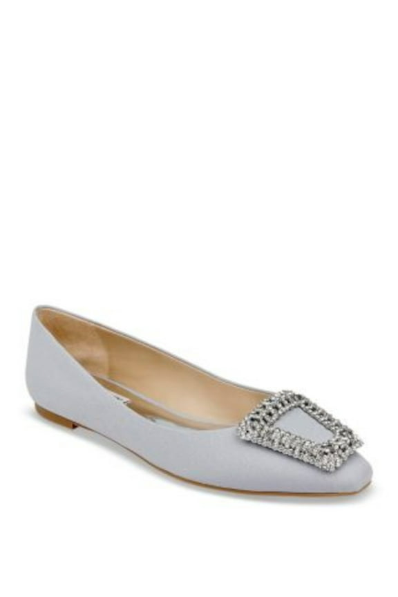 Womens Silver Embellished Hardware Rhinestone Padded Emerie Pointed Toe Slip On Flats Shoes 9