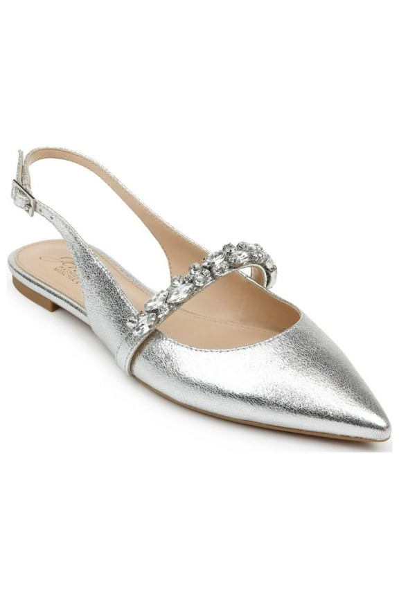 Womens Silver Rhinestone Cushioned Bambi Pointed Toe Block Heel Buckle Flats Shoes 5.5