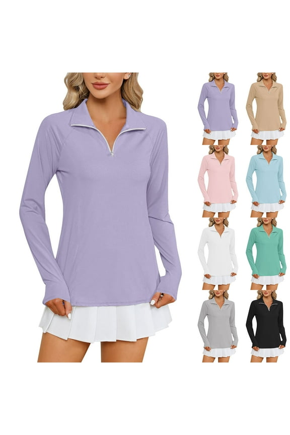 1/4 Zip UPF 50+ UV Sun Protection for Women Long Sleeve Breathable Golf Workout Athletic Yoga Shirt Tops Gray M